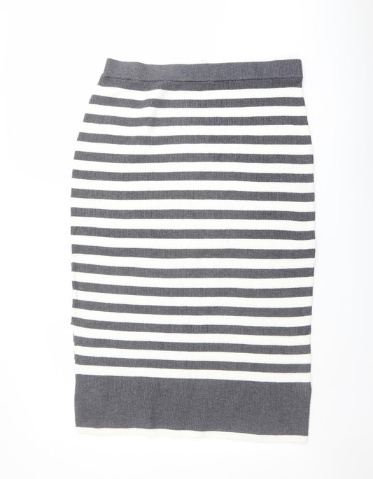 Marks and Spencer Womens Grey Striped Viscose Straight & Pencil Skirt Size L