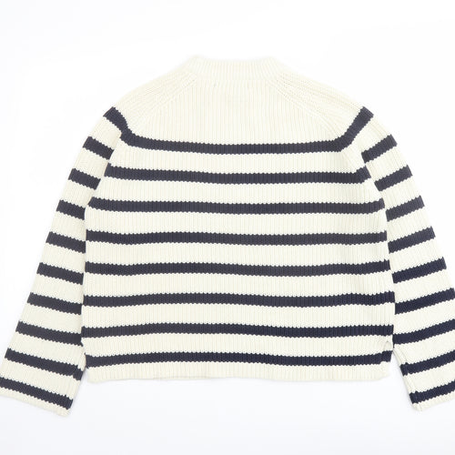 Marks and Spencer Womens Ivory Round Neck Striped Cotton Pullover Jumper Size M