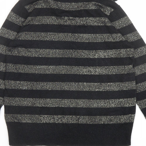 Marks and Spencer Womens Black Collared Striped Viscose Pullover Jumper Size XS