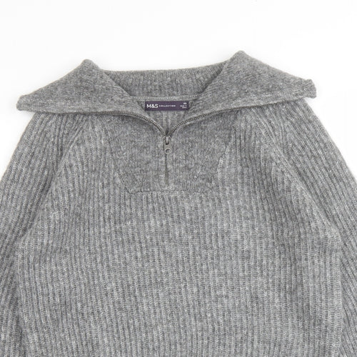 Marks and Spencer Womens Grey Collared Acrylic Pullover Jumper Size XS