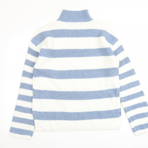 Marks and Spencer Womens Blue High Neck Striped Polyester Pullover Jumper Size M