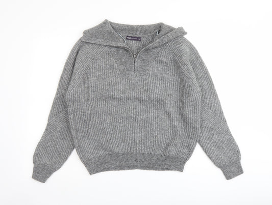 Marks and Spencer Womens Grey Collared Acrylic Pullover Jumper Size L