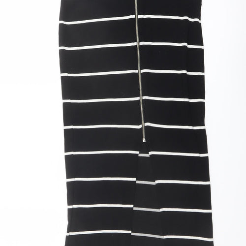ASOS Womens Black Striped Viscose A-Line Skirt Size 10 Zip