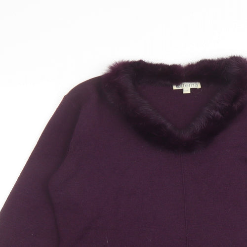 Alterna Womens Purple V-Neck Acrylic Pullover Jumper Size 12 - Feather detail