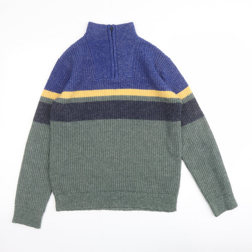 Marks and Spencer Boys Multicoloured High Neck Striped Cotton Pullover Jumper Size 13-14 Years Zip