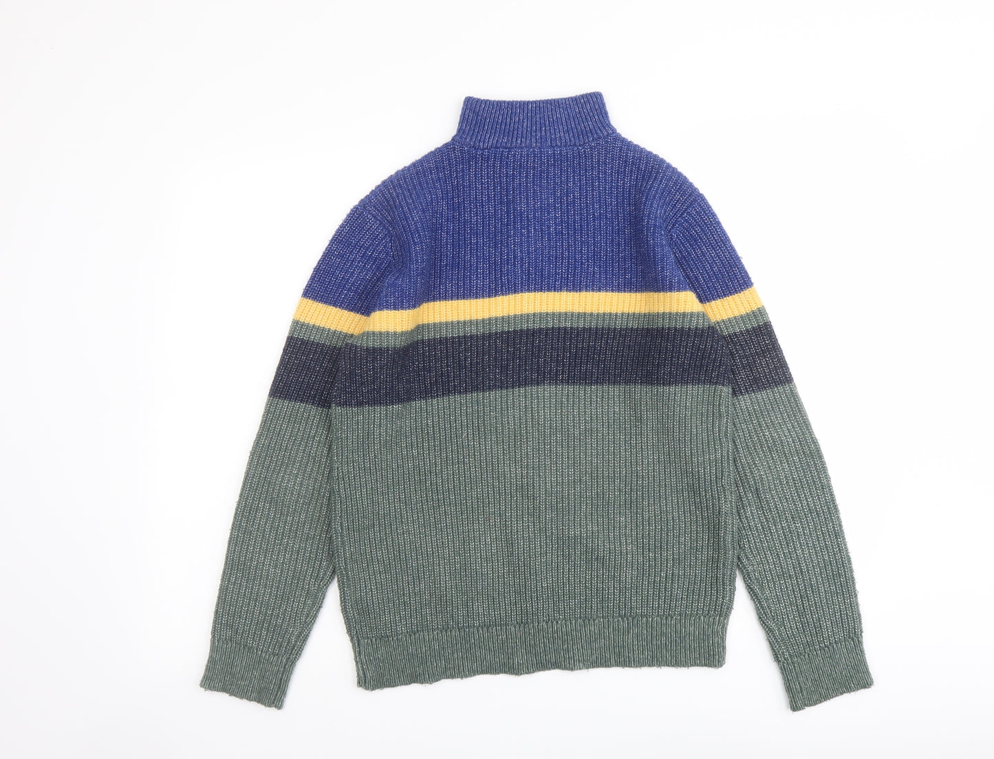 Marks and Spencer Boys Multicoloured High Neck Striped Cotton Pullover Jumper Size 13-14 Years Zip