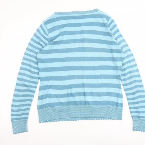 Per Una Womens Blue Round Neck Striped Acrylic Pullover Jumper Size 12