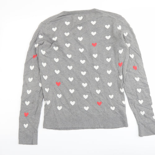 C. Wonder Womens Grey Round Neck Geometric Cotton Pullover Jumper Size M - Heart pattern