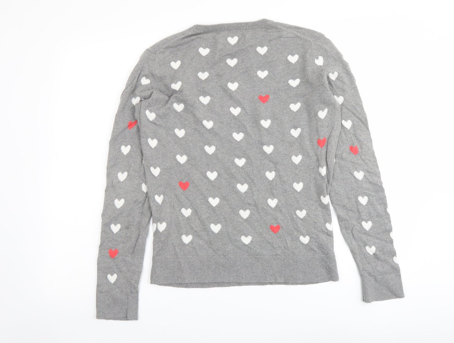 C. Wonder Womens Grey Round Neck Geometric Cotton Pullover Jumper Size M - Heart pattern