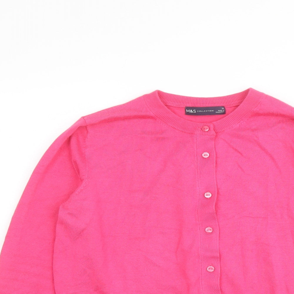 Marks and Spencer Womens Pink Round Neck Viscose Cardigan Jumper Size 12