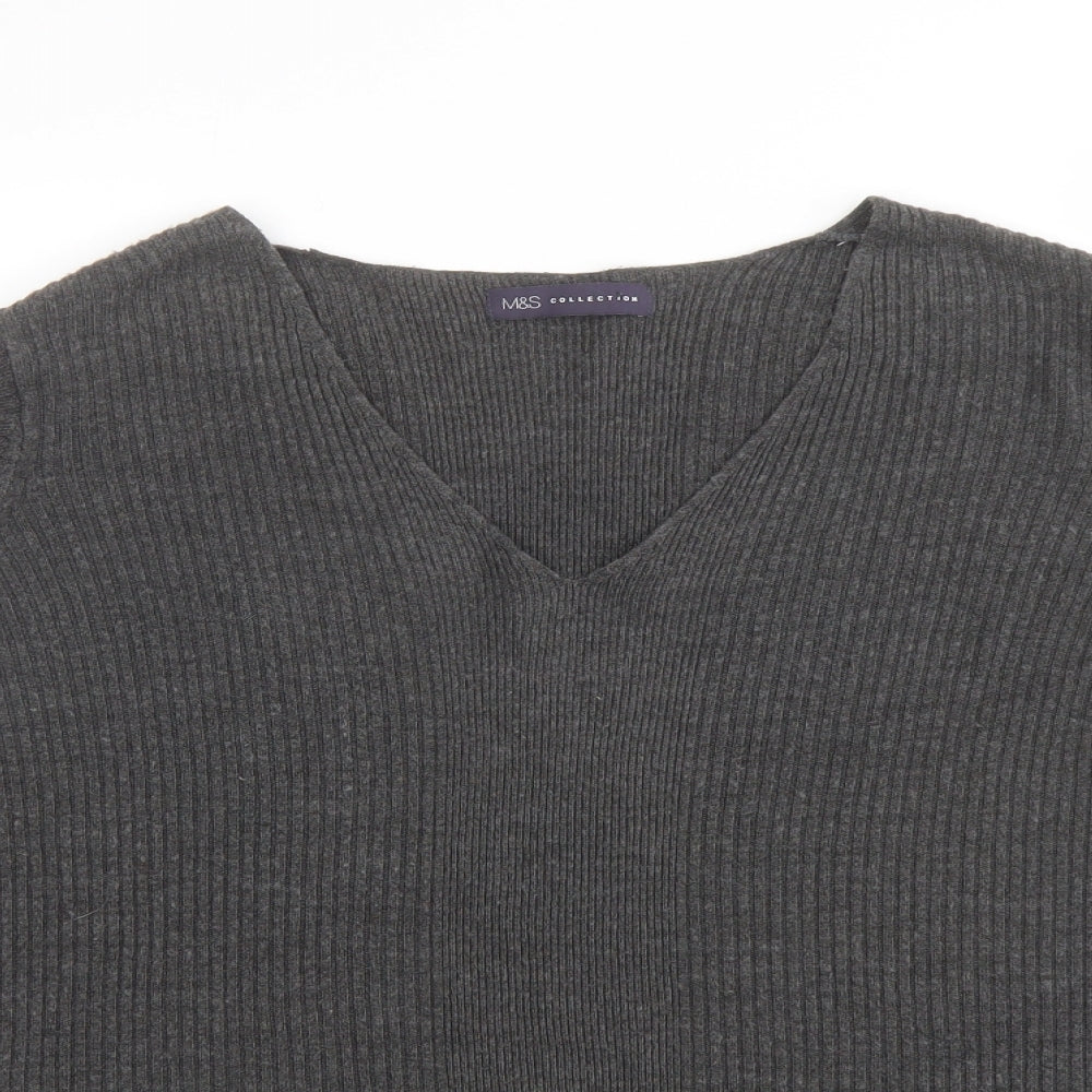 Marks and Spencer Womens Grey V-Neck Acrylic Pullover Jumper Size 18