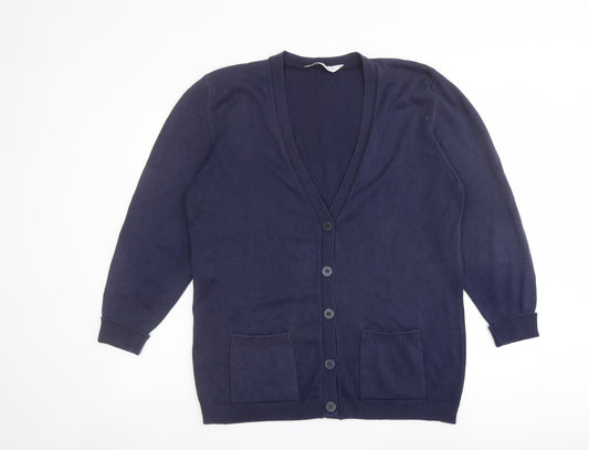 Marks and Spencer Womens Blue V-Neck Cotton Cardigan Jumper Size 12