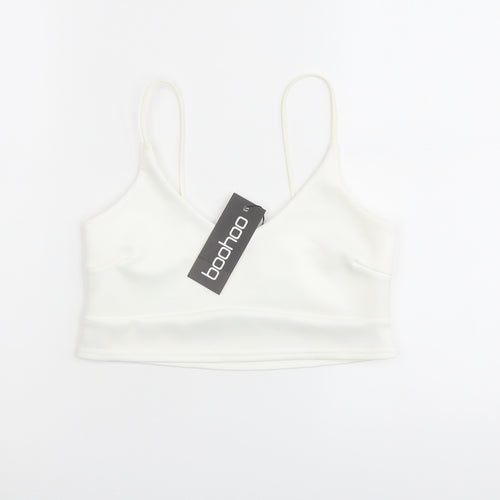Boohoo Womens Ivory Polyester Cropped Tank Size 10 Round Neck