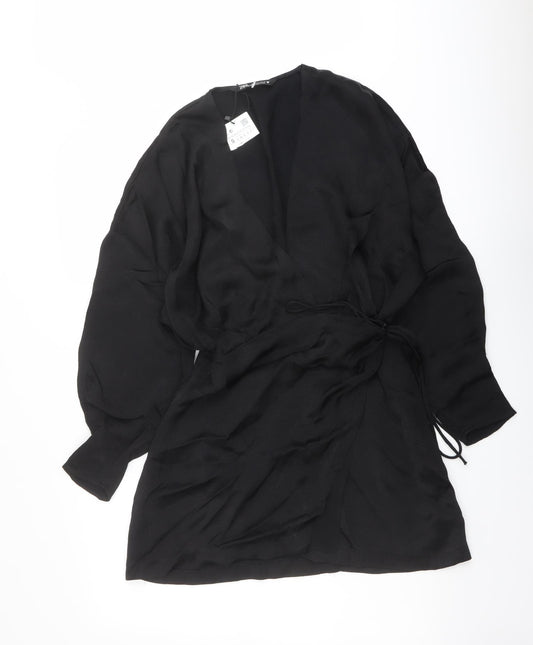 Zara Womens Black Polyester Wrap Dress Size S V-Neck Pullover