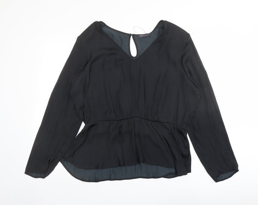 Marks and Spencer Womens Black Polyester Basic Blouse Size 20 V-Neck
