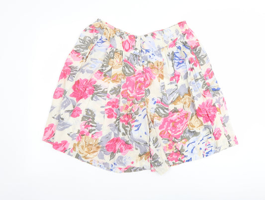 Influence Womens Multicoloured Floral Viscose Basic Shorts Size 12 L8 in Regular Button