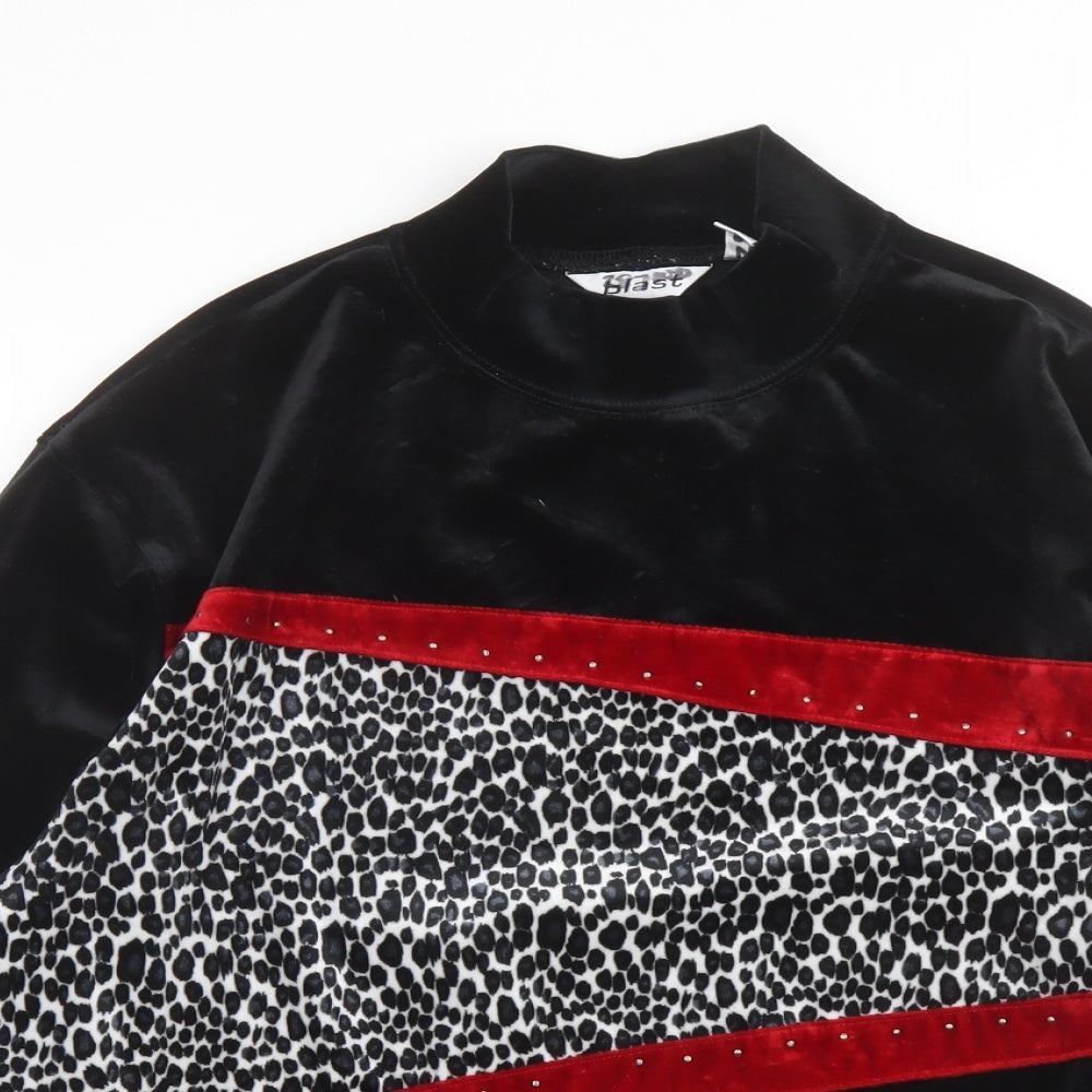 Blast Womens Black Animal Print Polyester Pullover Sweatshirt Size L Pullover - Leopard pattern