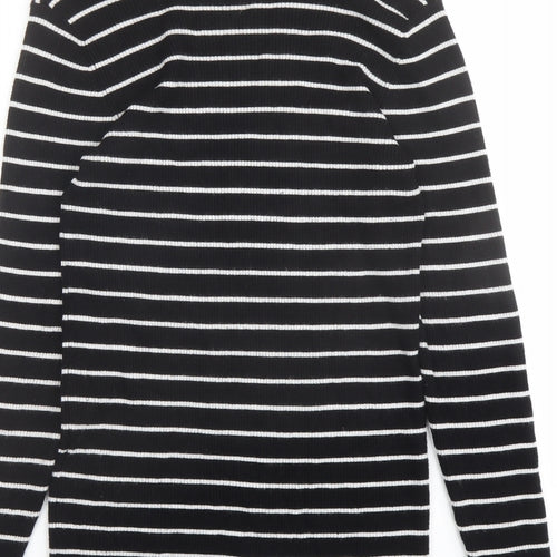 Oasis Womens Black Roll Neck Striped Viscose Pullover Jumper Size M