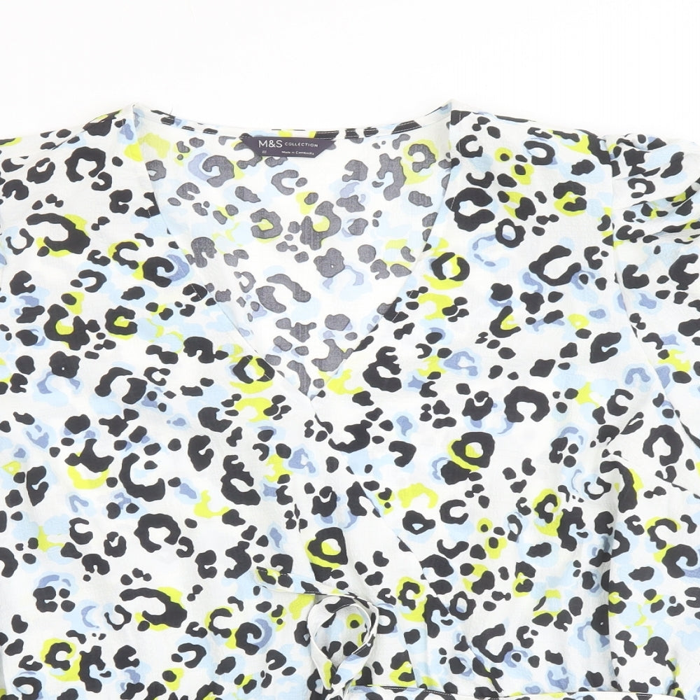 Marks and Spencer Womens Multicoloured Animal Print Polyester Basic Blouse Size 22 V-Neck - Leopard Print