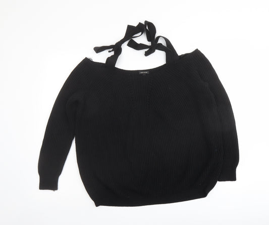 River Island Womens Black Boat Neck Cotton Pullover Jumper Size 6 - Cold shoulder