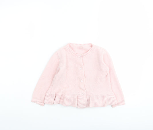 Marks and Spencer Girls Pink Round Neck Polyester Cardigan Jumper Size 2 Years Button