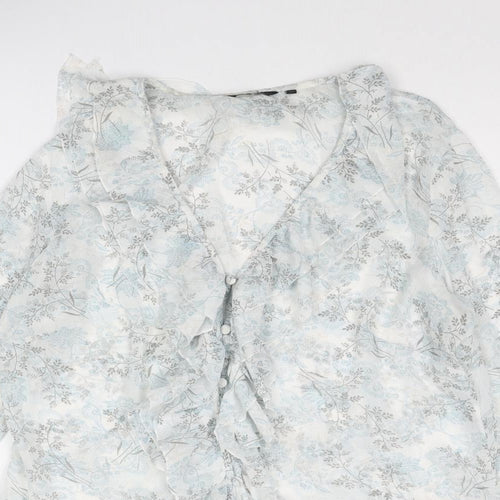 Per Una Womens White Geometric Polyester Basic Blouse Size 16 V-Neck