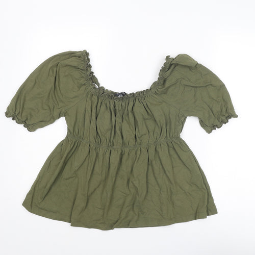 Dorothy Perkins Womens Green Cotton Basic Blouse Size 10 Off the Shoulder
