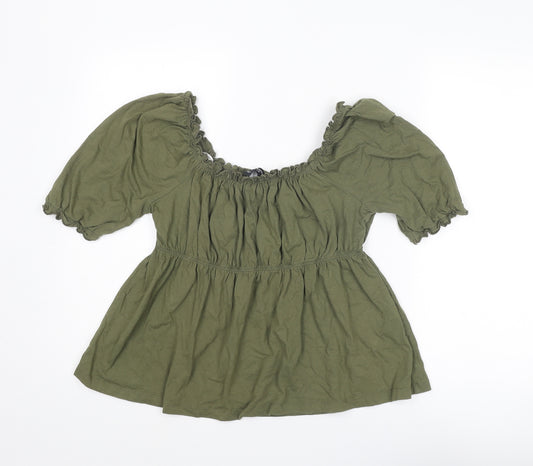 Dorothy Perkins Womens Green Cotton Basic Blouse Size 10 Off the Shoulder