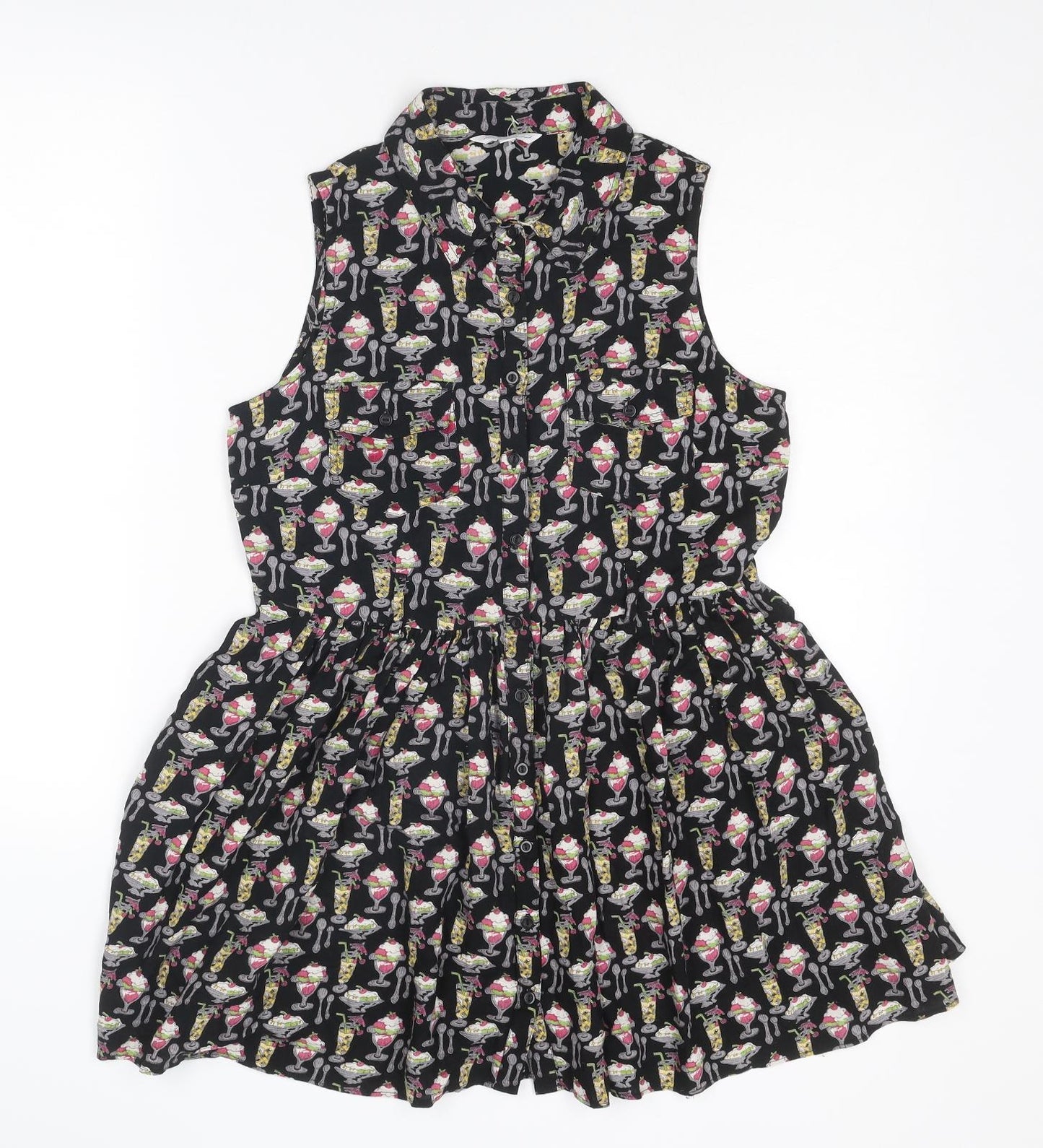 New Look Womens Multicoloured Geometric Viscose Shirt Dress Size 10 Collared Button - Dessert pattern