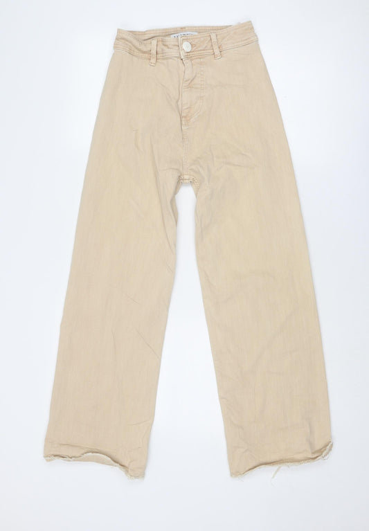 Denim & Co. Womens Beige Cotton Wide-Leg Jeans Size 6 Regular Zip
