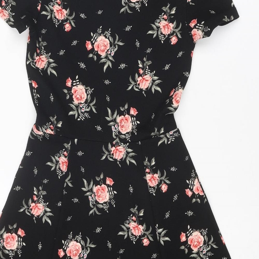 Divided by H&M Womens Black Floral Polyester T-Shirt Dress Size 6 Round Neck Pullover