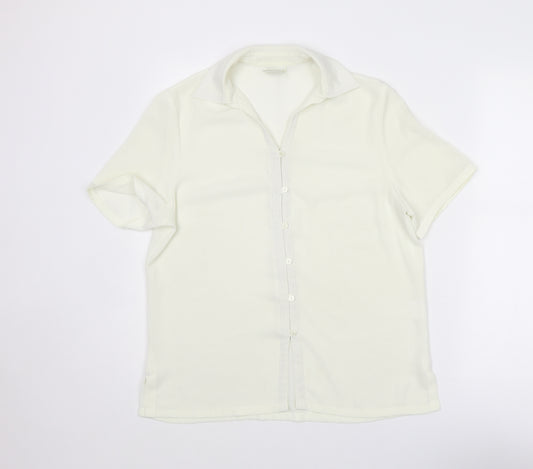 Eastex Womens Ivory Polyester Basic Button-Up Size 10 Collared