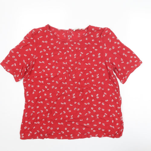 Fat Face Womens Red Floral Viscose Basic Blouse Size 12 Round Neck
