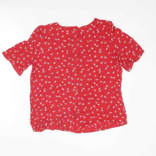 Fat Face Womens Red Floral Viscose Basic Blouse Size 12 Round Neck