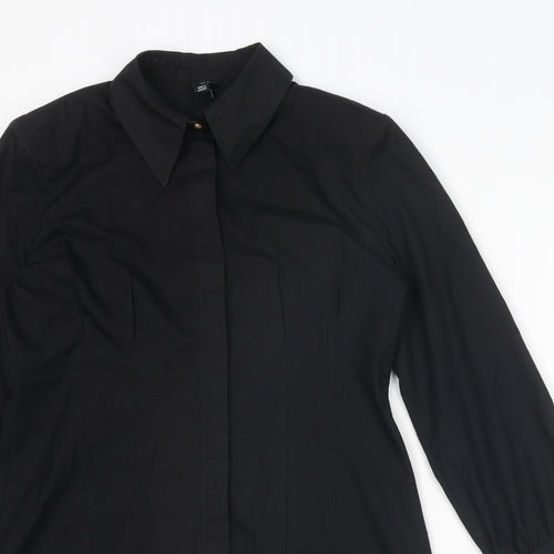 River Island Womens Black Polyester Shirt Dress Size 10 Collared Button
