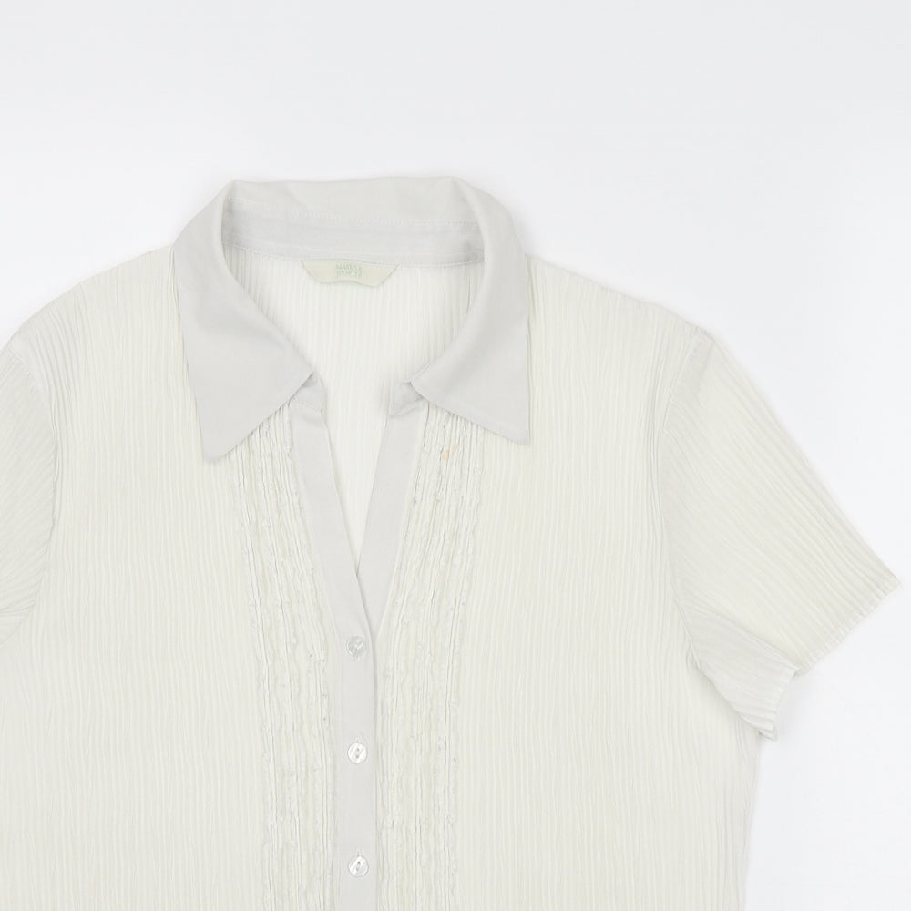 Marks and Spencer Womens White Polyester Basic Button-Up Size 10 Collared