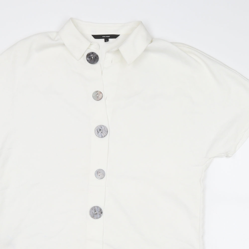 VERO MODA Womens White Polyester Shirt Dress Size M Collared Button
