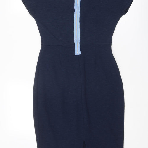NEXT Womens Blue Polyester Shift Size 10 Round Neck Zip