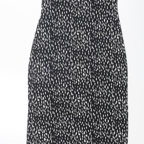 Miss Selfridge Womens Black Geometric Polyester Slip Dress Size 8 V-Neck Pullover