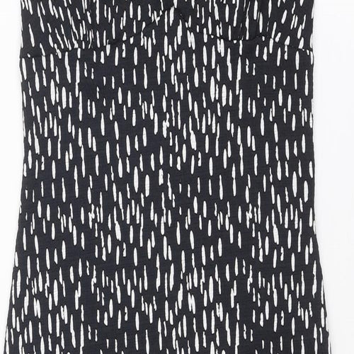 Miss Selfridge Womens Black Geometric Polyester Slip Dress Size 8 V-Neck Pullover