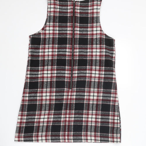 FOREVER 21 Womens Multicoloured Plaid Acrylic Pinafore/Dungaree Dress Size L Round Neck Zip