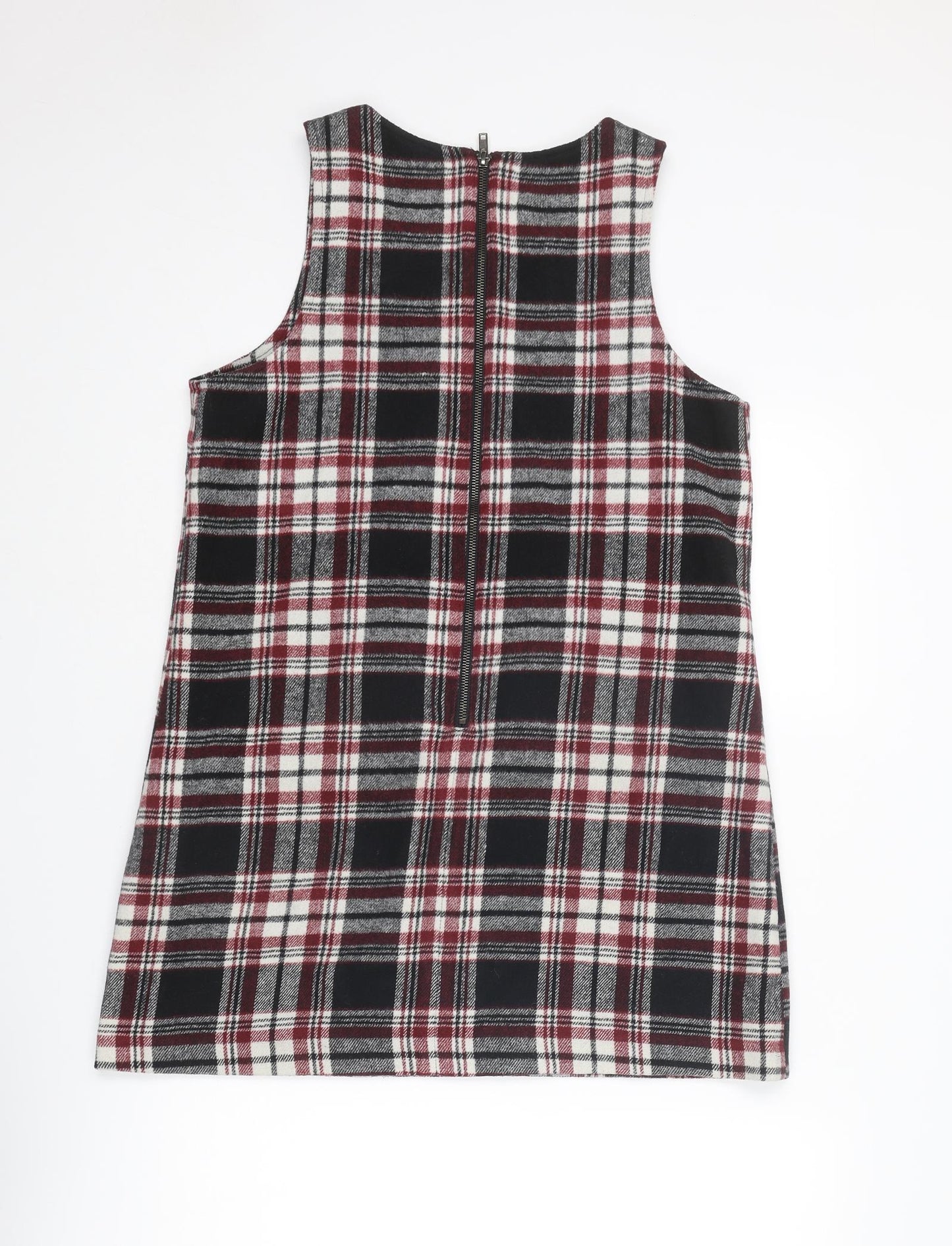 FOREVER 21 Womens Multicoloured Plaid Acrylic Pinafore/Dungaree Dress Size L Round Neck Zip