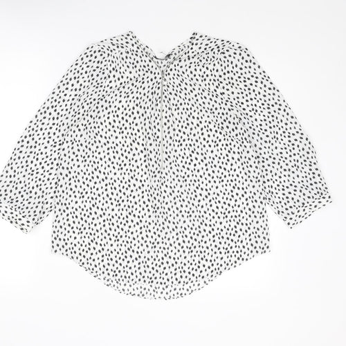 M&Co Womens White Geometric Polyester Basic Blouse Size 12 V-Neck