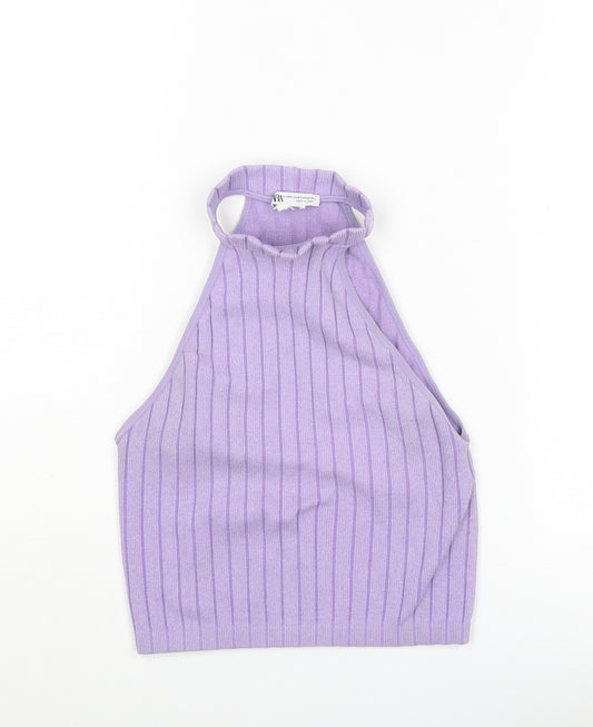 Zara Womens Purple Polyester Basic Tank Size XS Halter