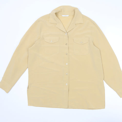 St Michael Womens Yellow Polyester Basic Button-Up Size 14 Collared