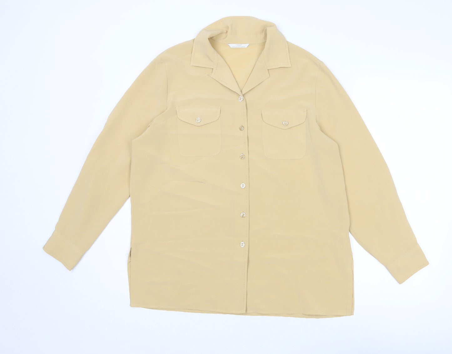St Michael Womens Yellow Polyester Basic Button-Up Size 14 Collared