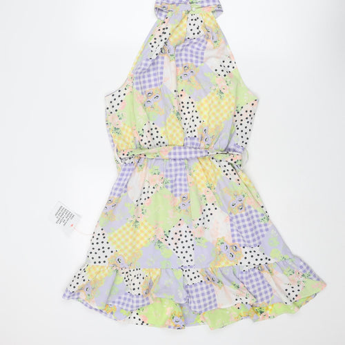ASOS Womens Multicoloured Geometric Polyester Skater Dress Size 10 Halter Button