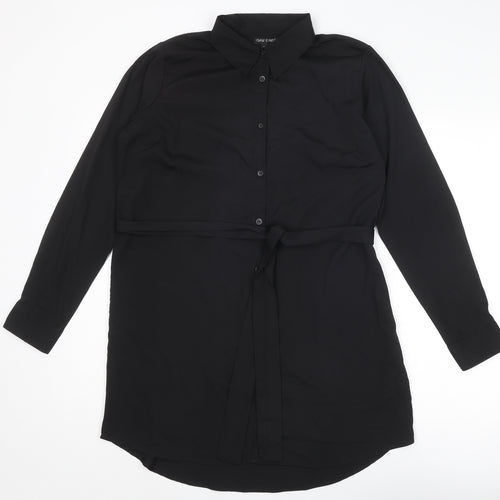 I SAW IT FIRST Womens Black Polyester Shirt Dress Size 12 Collared Button
