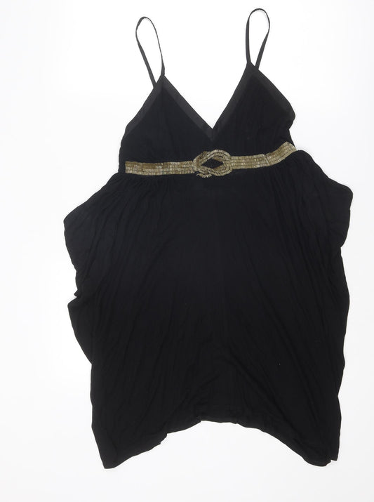 Miss Selfridge Womens Black Viscose Slip Dress Size 12 V-Neck Pullover