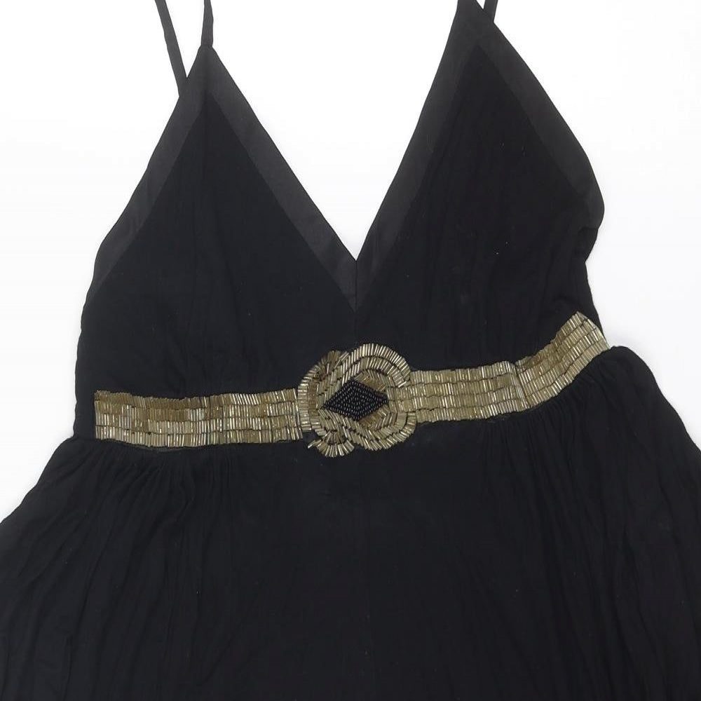 Miss Selfridge Womens Black Viscose Slip Dress Size 12 V-Neck Pullover